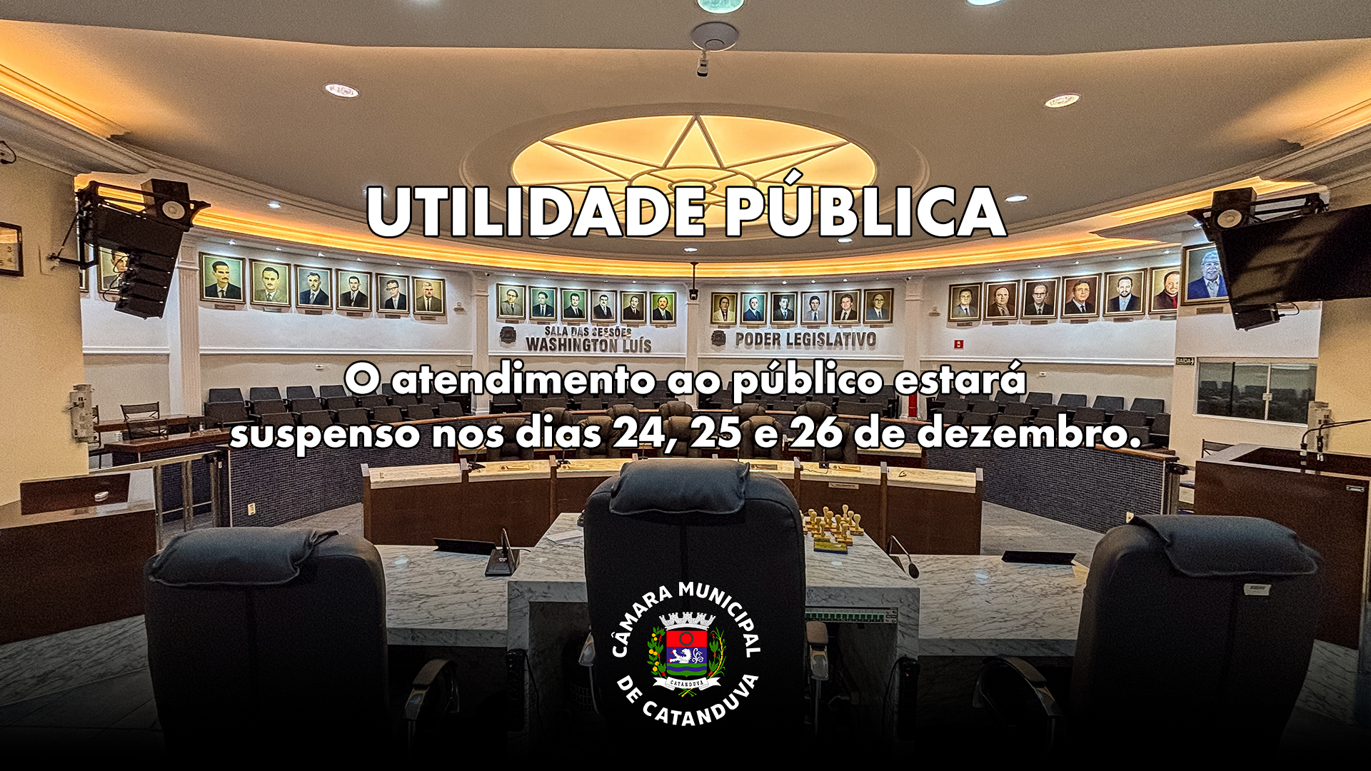 COMUNICADO OFICIAL: Câmara de Catanduva altera atendimento em razão do feriado de Natal